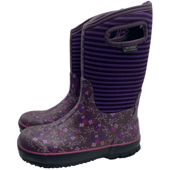 BOGS Girls Boots Sz 5 Brown Pink Purple Winter Rain Waterproof Insulated Tall - Picture 1 of 15